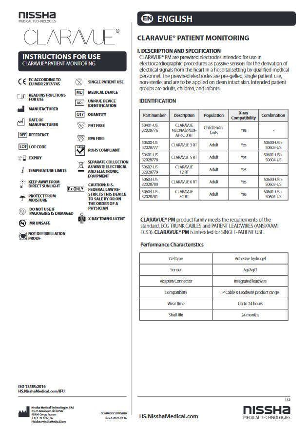 <p>CLARAVUE Patient Monitoring Kits - US ONLY</p>