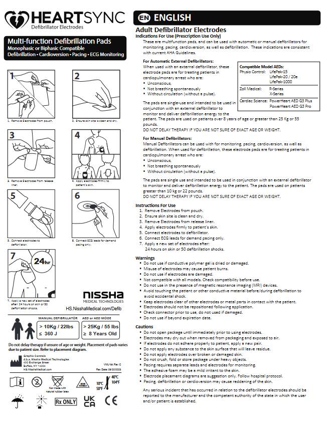 <p>HeartSync Defibrillation Pads<br />Instructions for Use</p>